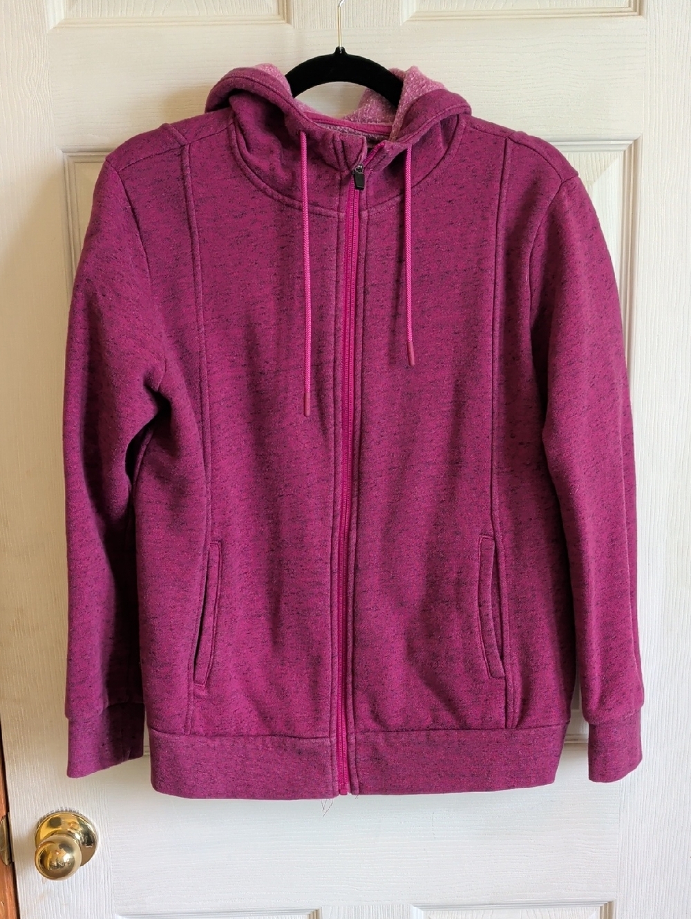 FIGS Dark Magenta Heathered Full Zip Jacket With Hood - Medium